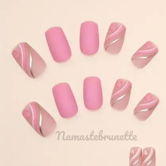 2/$16 Matte Pink Hearts Press On Nails - Picture 4 of 15